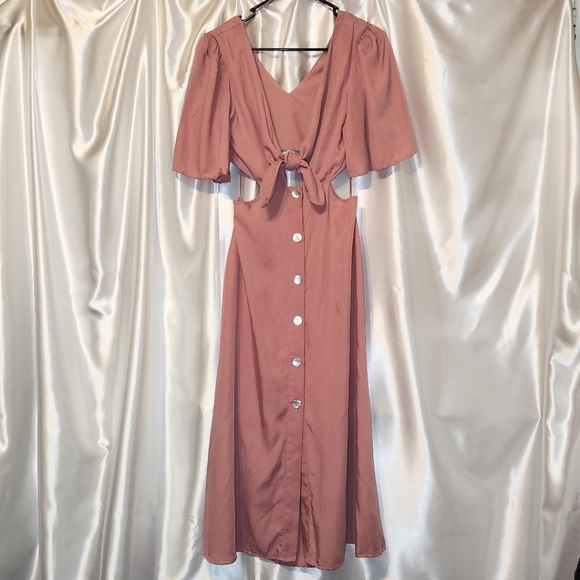Zara Dresses & Skirts - 🎉Zara Dresses | Zara Cut Out Midi Dress | Dusty Pink Dress | Tie & Button Front